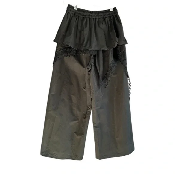 Street Y2K Punk Nylon & Lace Skirt Wide Leg Pants Combo Black S Whimsigoth - Picture 8 of 16